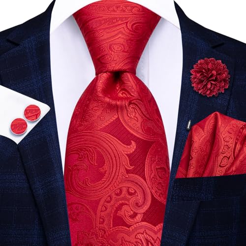 Image of Hi-Tie 5Pcs Mens Solid Color Silk Tie Satin Pretied Bowtie Lapel Pin for Men Handkerchief Cufflink Wedding Gift Box
