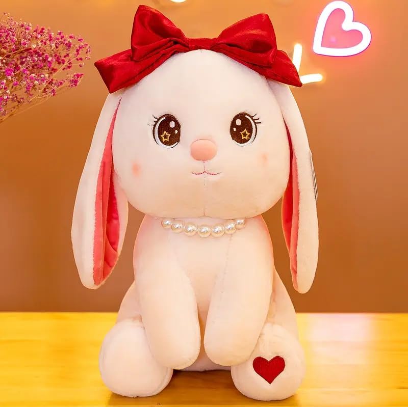 Image of SCOOBA Furry Heart Rabbit 35cm White and Baby Pink Color (Heart Rabbit)