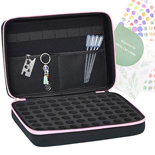 Beschan Essential Oil Storage Case Travel Carrying Oil Holder 70 for 5 10 15 ml Bottles & Roller Bottles with Stickers and Bottle Opener PINK-13.2
