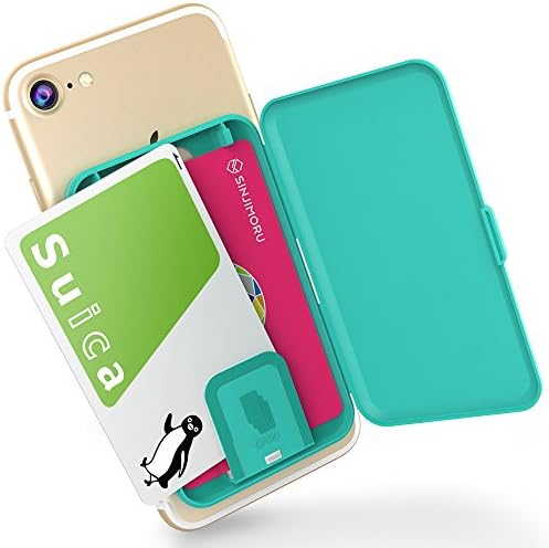 Sinjimoru Stick-On Card Case, Adhesive Card Holder/Ultra Slim Card Holder Case Usable as Phone Wallet or Card Holder for Desk. Card-Zip, Mint Blue.