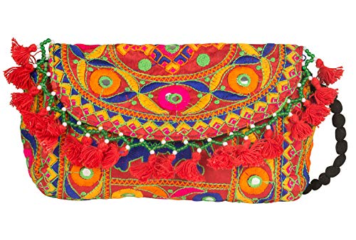 Bolsa de mão transversal com borlas coloridas femininas fashion boho moeda carteira acessórios elefante exclusivo, Vermelho, laranja, Medium