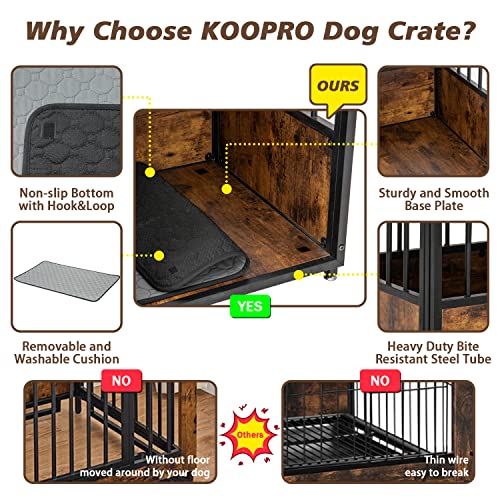 KOOPRO-40-Inch-Dog-Crate-Furniture-with-Cushion-for-Large-Medium-Dogs-Wooden-Heavy-Duty-Dog-Kennel-with-Double-Doors-Decorative-Pet-House-Dog-Cage-Side-End-Table-Indoor-Sliding-Door-Chew-Resistant KOOPRO 40 Inch Dog Crate Furniture with Cushion for Large Medium Dogs Wooden Heavy Duty Dog Kennel with Double Doors Decorative Pet House Dog Cage Side End Table Indoor Sliding Door Chew Resistant