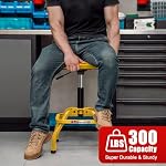 Shop Tabouret avec dossier, Tabourette de garage mécanique pour atelier, Chaise de magasin ajustable, tabourets de travail rembourrés pour hommes femmes, 300 LBS Capacité, 360° Tourneaux PVC Siège lourd, jaune