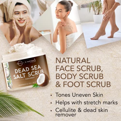 O Naturals Coconut Dead Sea Salt Body Scrub – Natural Body Exfoliator Scrub, Skin Exfoliating Products for Body & Feet, Foot Exfoliator Scrub, Hydrating Body Scrub