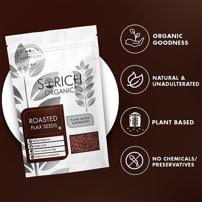 Image of Sorich Organics Roasted Flax Seeds for Eating, 400gm | Flax Seeds for Hair Growth, Skin | Healthy Snacks | Diet Food