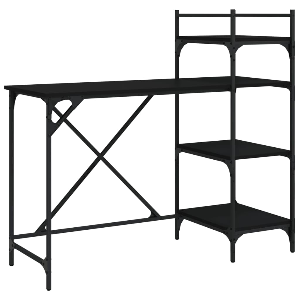 Scrivania per computer con ripiano nero, 120 x 47 x 109 cm, robusta struttura in metallo, in legno, tavolo da ufficio con molto spazio di archiviazione, ideale per ufficio, gaming e home