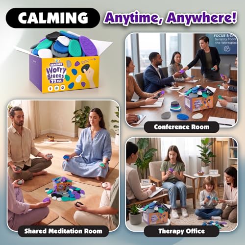 Fidget Toys Bulk for Adults: 72 Pack Sensory Worry Stones - Hard Textured Calming Stones for Stress Relief - Bulk Classroom Prizes Autism ADHD Tools - Quiet Sensory Fidget Gifts for Adults Teens - Image 3
