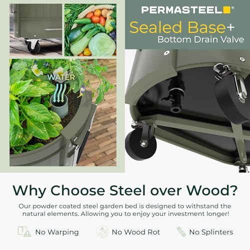 Permasteel Self-Watering Garden Bed, Rolling Planter for Vegetables, Flowers, Herbs, and Fruit, Outdoor Indoor, Caster Wheels, Army Green by Permasteel - Used condition - Image 5