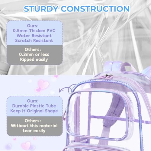 Sisipoet Clear Backpack for Girls with Cherry Blossom Print, Heavy Duty Transparent Bookbag for School, Stadium, and Concert, Purple by Sisipoet - Used condition - Image 3