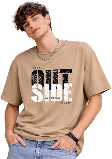 London Hills Printed Cotton Blend Half Sleeve Oversized Men Round Neck Tshirts | T Shirt for Man | Tshirt | Shirts Men | T...