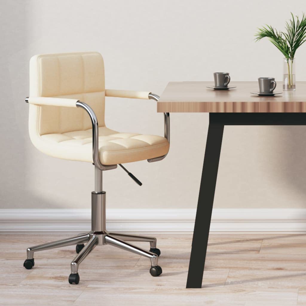 Sedia da ufficio girevole, in tessuto color crema, con molla a gas e ruote, struttura in acciaio cromato, 48 x 47 x 74,5-86 cm, ergonomica, per ufficio, casa, studio, con schienale