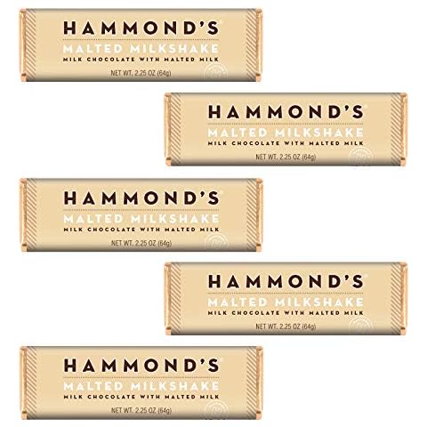 Hammond's Candies Gourmet Chocolate Candy Bars – Malted Milkshake | Sweet Milk Chocolate with Malted Milk, Certified Kosher, Handcrafted in the USA | Pack of 5 Cover