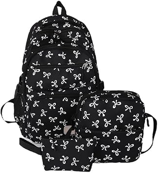 HiTotes Bow Backpack 3Pcs Set Coquette Nylon Backpack Cute College Laptop Rucksack for Women Fashion Travel Daypack