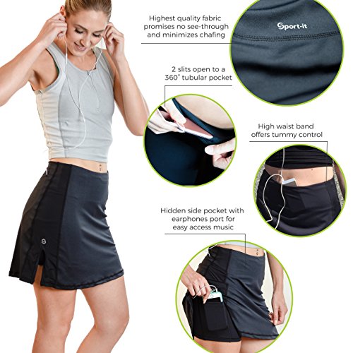 Tennis Skort, Active Fitness Sports Skorts with Side and Waistband Hidden Pockets, Tummy Control (Small) Black