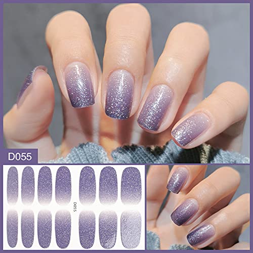 112 Pieces Nail Polish Sticker Full Wrap Nail Strip Supplies,8 Sheets Gradient Purple, Pink Shiny Self-Adhesive Gel Nail Art Design Decals With Nail File For Women Girls Manicure Decoration Tips #TOP2