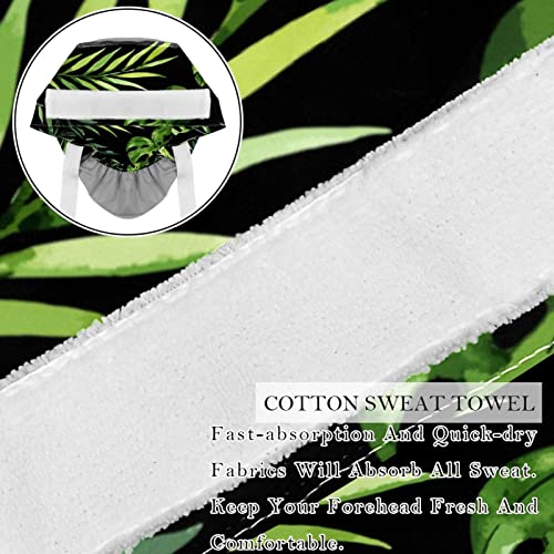 2Pcs Working Cap With Buttons And Sweatband Tropical Black Green Leaf Scrub Cap For Women Long Hair #TOP1