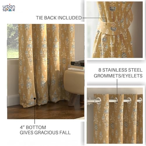 Image of Urban Space Blackout Curtains 5 Feet Set of 2 for Window, 80-85% Light Blocking Curtains for Living Room, Digital Printed Curtains with Eyelets, Tieback Included (Imperial Mustard, 5 Feet)