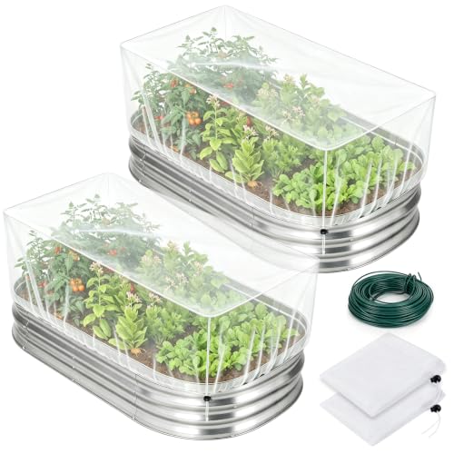 Garden Netting Kit for 4x2 FT Raised Beds, 2 Pack Ultra Fine Mesh Plant Protection Cover with 66FT Hoop Support Wire & Cable Ties, Bird Insect Animal Barrier Net for Vegetables Fruits Flowers