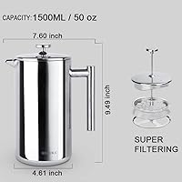 Vista 5 de Secura - Cafetera de prensa francesa de acero inoxidable 304 con 2 filtros adicionales