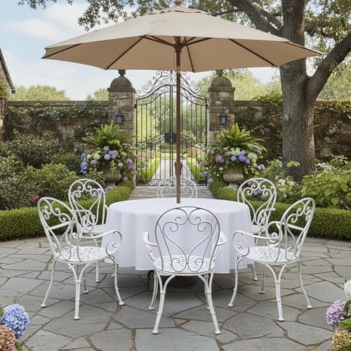 LUSHVIDA Round Outdoor Tablecloth with Umbrella Hole and Zipper for Wedding Christmas Gift, 60 Inch White for 20-48 Inch Tables, Washable Waterproof Spill Proof Table Cloth Cover for Patio Picnic
