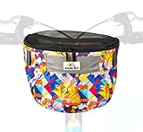 Remobia Hicol Kids Bike Basket,Durable Front Frame Bicycle & Scooter Basket Bag,Waterproof Fabric Bicycle Handlebar Bag for Boys, Girls, Toddlers with Zipper Mesh Lip (Camouflage)