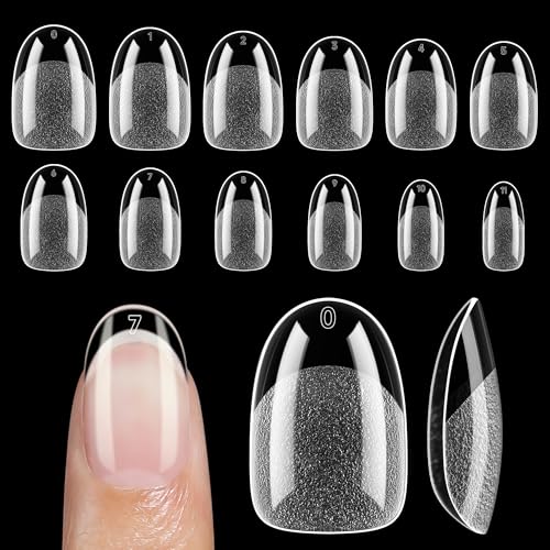 Image of UNA GELLA Short Oval Round Nail Tips Pre-shaped Half Matte 120pcs | Short Oval Round Soft Gel Nail Tips Full Cover Clear Acrylic Fake Nails for Press on Nail Extensions Home DIY Salon 12 Sizes