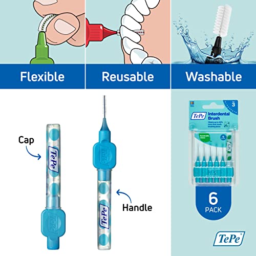 Tepe Interdental Brush Original, Soft Dental Brush For Teeth Cleaning, Pack Of 6, 0.6 Mm, Medium Gaps, Blue, Size 3 #TOP4