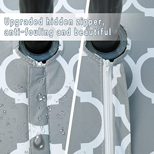 Randlanter Vinyl Round Fitted Tablecloth With Umbrella Hole Table Cover With Flannel Backing Oil&Waterproof Wipeable Vibrant Colors Elastic Edge Table Cover - Grey Morocco 36-44" #TOP3