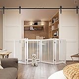 WELLAND Freestanding Wood Pet Gate w/Walk Through Door White, 88-Inch Width, 32-Inch Height (Set of Support Feet Included)
