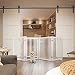 WELLAND Freestanding Wood Pet Gate w/Walk Through Door White, 88-Inch Width, 32-Inch Height (Set of Support Feet Included)
