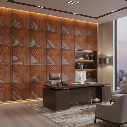 Image of Kayra Decor 3D PVC Wall Panels for Bedroom & Living Room |Fluted Design |Darkwood Color | 19.7 x 19.7 Inch | Pack of 18 | 48.42 Sq Ft