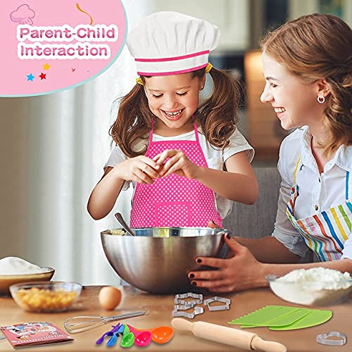 Toyze Gifts For 3-12 Year Old Girls, Kids Apron For Girls Kids Cooking Set, Toddler Apron For Kids Chef Hat And Apron, Toys For 3-12 Year Old Girls 20Pcs Pink- With Cookbook #TOP2