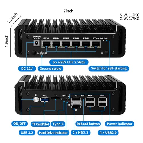 Glovary Firewall Mini PC Quad Core N100, DDR5 Barebone, 6 x 2.5GbE i226V LAN Fanless Ethernet Computer, Micro Router Appliance, AES-NI, TF, Support Pfsense OPNsense