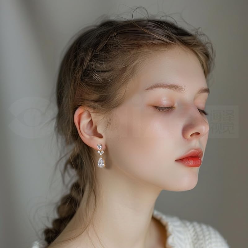 SBLING Cubic Zirconia Teardrop Earrings Wedding Earrings for Brides Bridesmaids, Bridal Dangle Earrings, Teardrop Crystal Drop earrings for Women Jewelry Gifts - Image 4