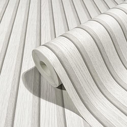 marburg Papel Pintado Madera Blanca Gris Efecto Tablas de Madera 3D Estilo Natural para Dormitorio o Salón 10,05 x 0,53 m