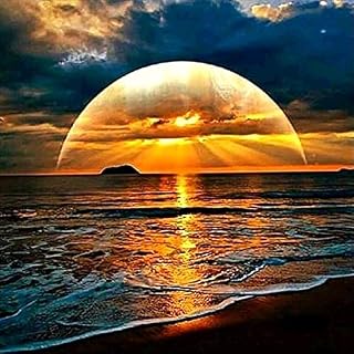 Zhujiehigh DIY 5D Diamond Sunrise Kits, Full Drill Diamond Arts and Crafts Pictures Painting for Adults and Kids, Crystal Rhinestone Cross Stitch Embroidery Kits for Home Wall Decor
