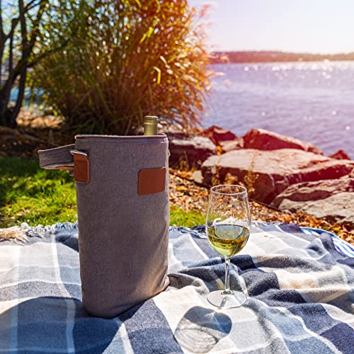 Insulated Wine Tote - 2 Bottle Wine Carrier - Vegan Leather Wine Bag Cooler w/Shoulder Strap & Corkscrew Pocket - Faux Sherpa Wine Tote Bag - Wine Bottle Bag (13.7" x 8.6" x 3.5")