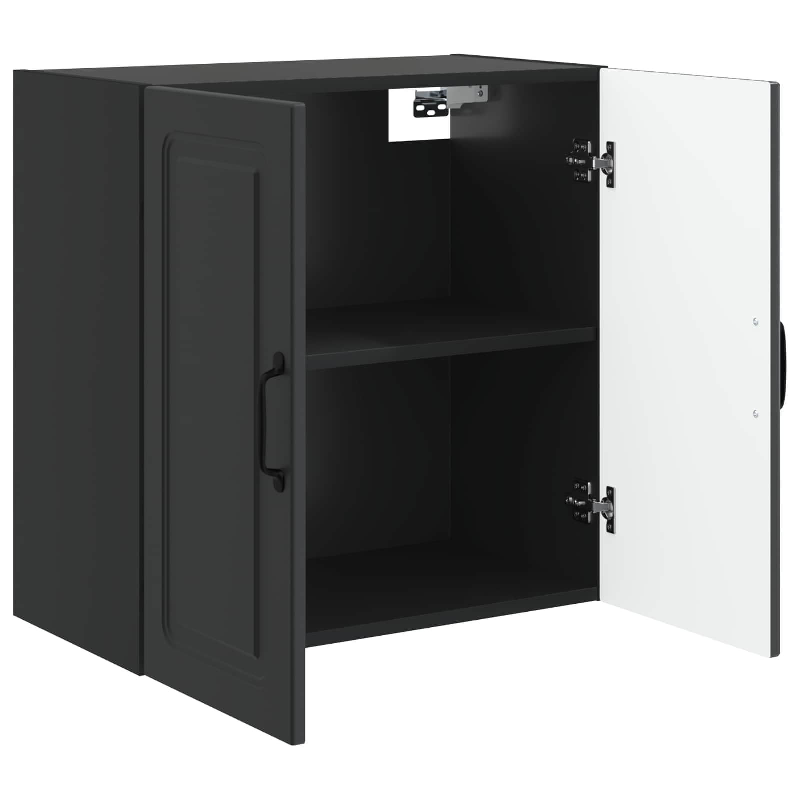 Armadio da parete nero, 59 x 31 x 60 cm, in legno, armadietto multiuso con serratura, 2 ante con serratura, scaffale regolabile per ufficio, corridoio, garage