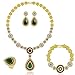 Women Gold Plated Jewelry set Red & Green Beads Oval Pendant Necklace Earrings Bracelet Ring