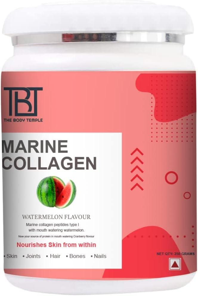 Verem Type I and III Marine Collagen with Hyaluronic Acid, Biotin & Vitamin C - 250gm Powder - No Smell - Easy to Mix - for Skin, Hair & Nails (Watermelon)
