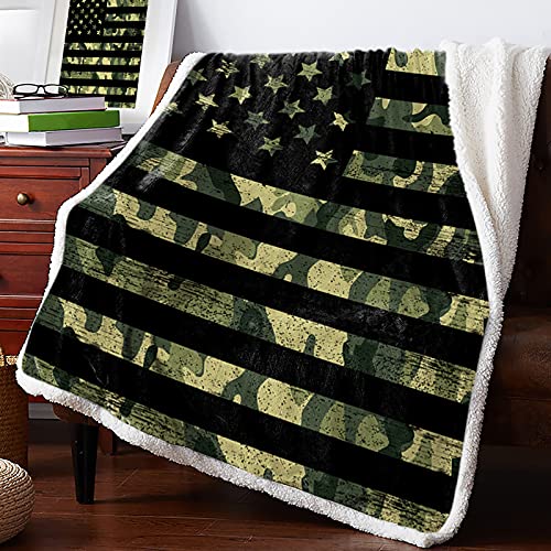 Sherpa Fleece Blanket,Camo American Flag Patriotic Stars And Stripes Bed Blanket Soft Cozy Luxury Blanket 60"X80",Fuzzy Thick Reversible Warm Fluffy Plush Microfiber Throw Blanket For Couch Bed Sofa #TOP4