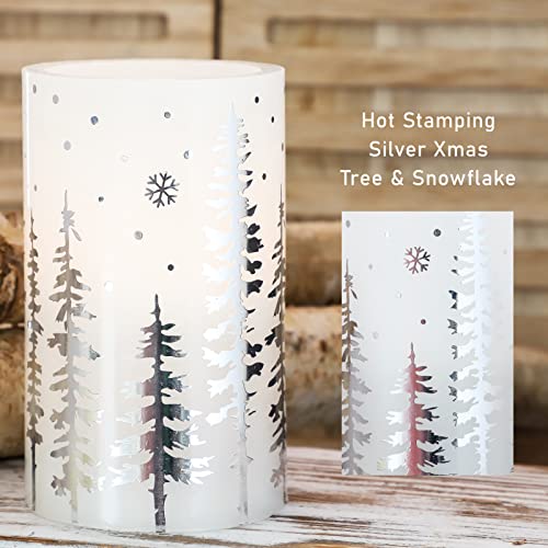 Flavcharm Christmas Led Flameless Candles Battery Operated, Hot Stamping Silver Xmas Tree Led Flickering Candles With Remote And Timer, Holiday Decorative Led Pillar For Xmas, Party, Bedroom #TOP1