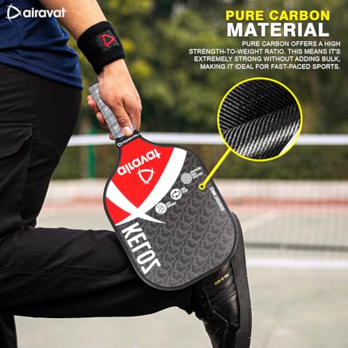 Image of Airavat KELOZ 7402 20MM Professional Pickleball Paddle, Carbon Fibre, Lightweight, Comfort Cushion Grip, Max Spin & Control, Pickleball Paddle with Bag (Black Color). USAPA Standard