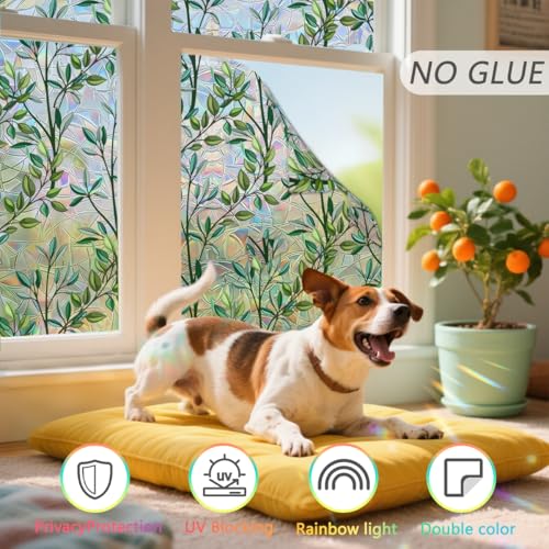 Leaf Stained Glass Window Film Static Cling with Tools - 35.4 x 157.4 Inch Non-Adhesive Privacy Decorative Rainbow Film for Windows, Doors, Sidelights - Easy Install & Remove — view 3