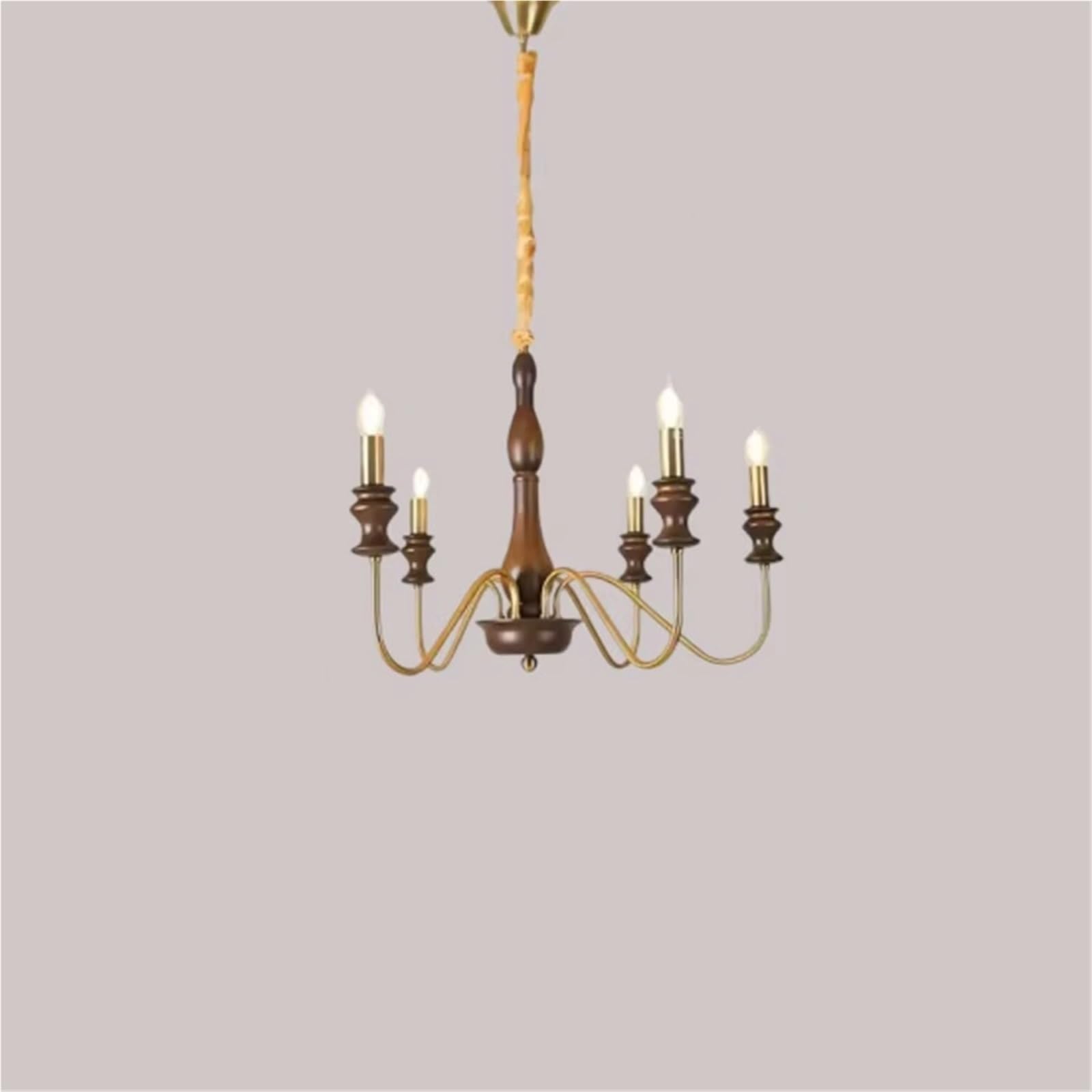 KXEcoLife Retro Style E14 Bulb Chandelier Silver Black Metal Dark Wood for Parlor Restaurant Bedroom Lighting
