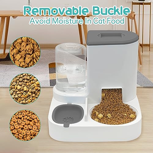 Fhiny Gravity Cat Feeder and Water Dispenser, 2 in 1 Automatic Pet Waterer Detachable Stainless Steel Food Bowls Set Pet Food Storage for Small Dog Puppy Cat Kitten Pet Easy Clean (Grey) - Thumbnail 6