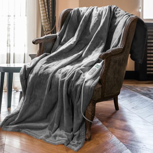 Heated Throw Blanket with 1-9 hrs Timer Auto-Off & 8 Heating Levels,Flannel Electric Blanket Throw ETL Certification,Machine Washable Full Body Warming Blankets