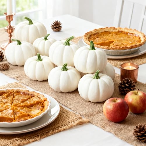 ShellKingdom Artificial Mini Pumpkin for Halloween Decor, Fall Pumpkin for Christmas Home Wedding Thanksgiving Party Decoration 12 PCS (White)