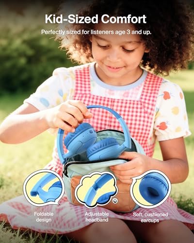 Image of Belkin SoundForm Mini 2 Wireless Kids Bluetooth Headphones - On-Ear Earphones w / 55H Battery Life, 85dB Safe Volume Limit, Built-in Microphone - Toddler Headphones for iPad, Tablet, School, Travel