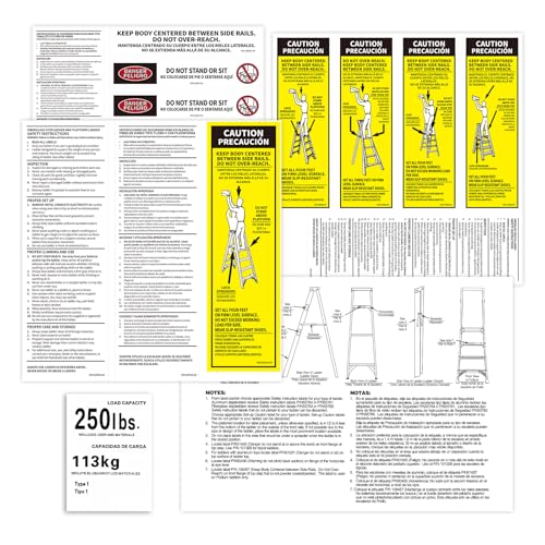 GRONGU 8 Pcs 250 LB Step Ladder Safety Labels Kits for Werner Stepladders